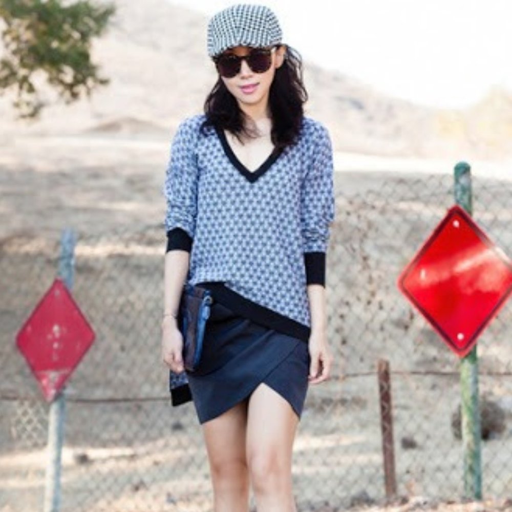 Leith Asymmetrical Black + White Sweater